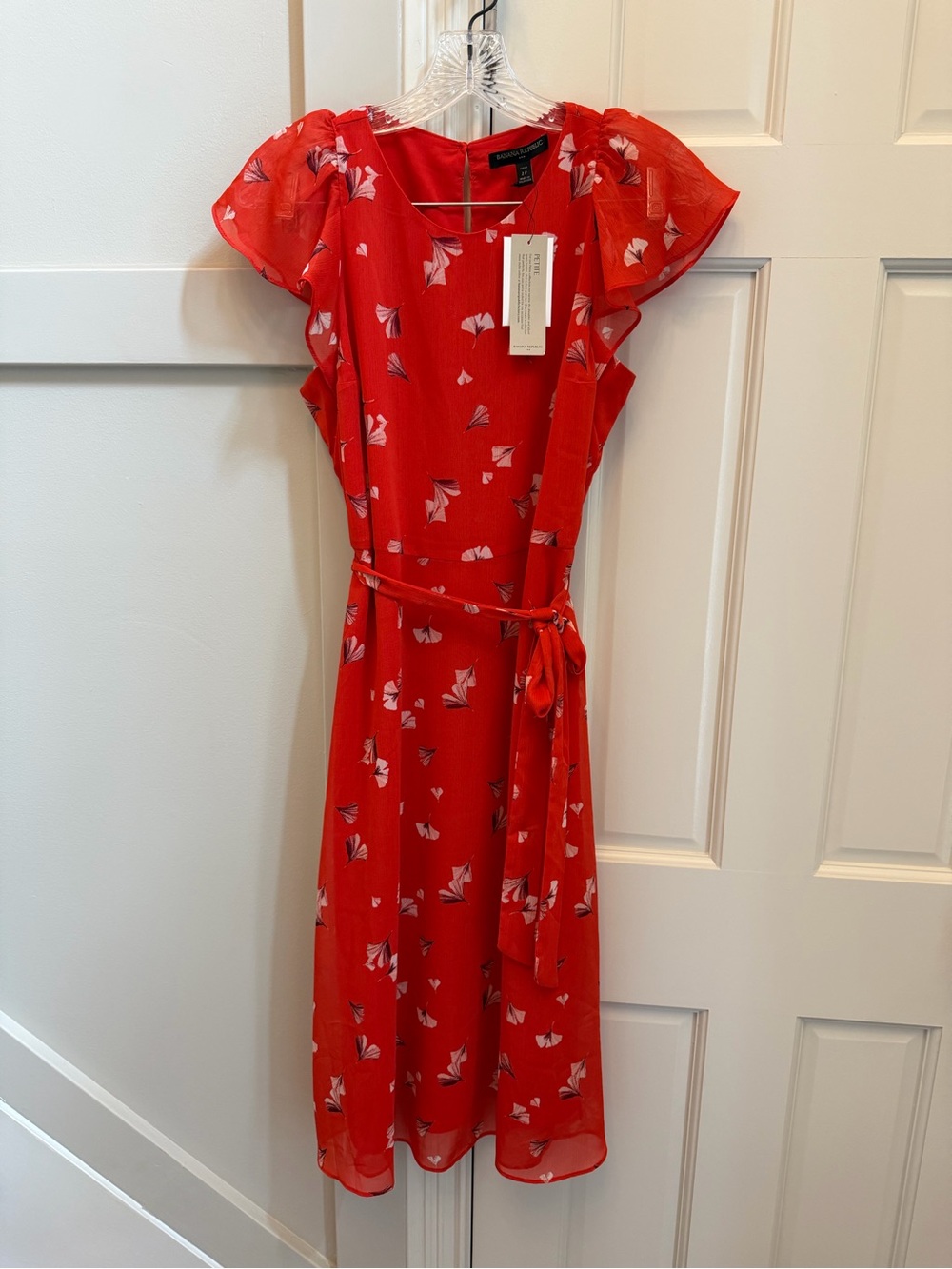 Banana Republic Red Floral Tie-Waist Midi Dress